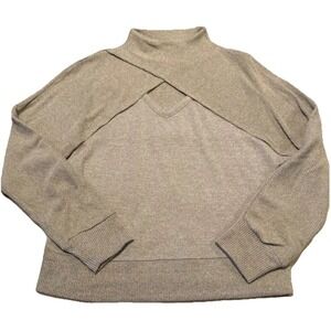 Love And Promise Tan Ribbed Knit Sweater With Cutout On Chest Mock Neck Size L